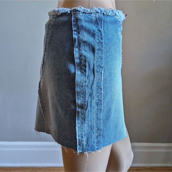 Vintage Y2K Lazer Jeans Micro Mini Skirt Denim Leather Lace Up Low Rise Size 3 - Picture 5 of 12